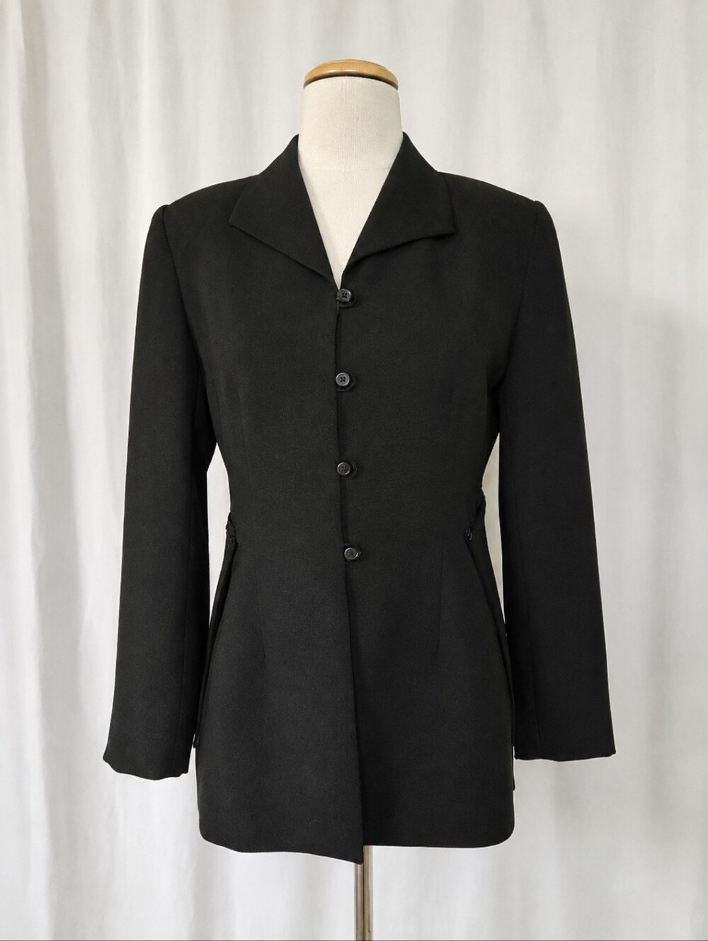 Cache Cyrus Vintage Black Tuxedo Longline Jacket Blouse Tailored Side Slit